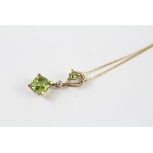 102 - 9ct gold diamond & peridot pendant necklace (1.9g)