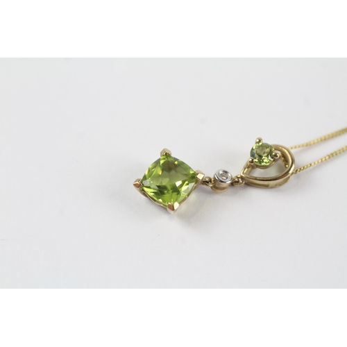 102 - 9ct gold diamond & peridot pendant necklace (1.9g)