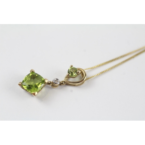 102 - 9ct gold diamond & peridot pendant necklace (1.9g)