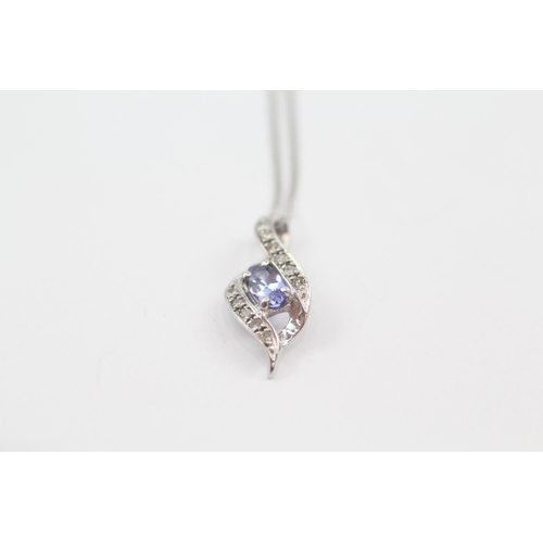 11 - 9ct white gold tanzanite & diamond pendant necklace (1.5g)
