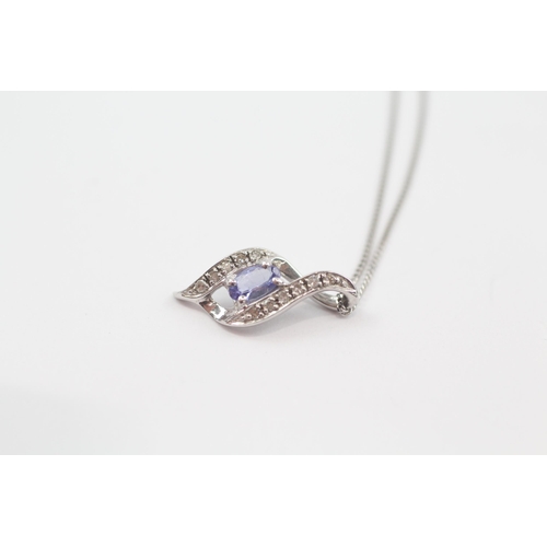 11 - 9ct white gold tanzanite & diamond pendant necklace (1.5g)