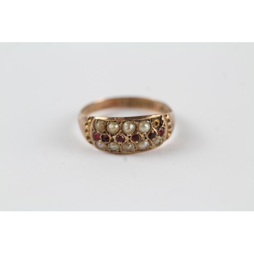 119 - 9ct gold antique garnet, red paste & seed pearl dress ring - Chester Hallmark (1.7g) Size  M