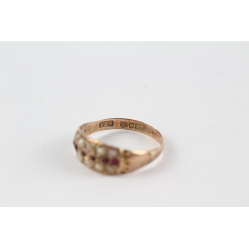 119 - 9ct gold antique garnet, red paste & seed pearl dress ring - Chester Hallmark (1.7g) Size  M