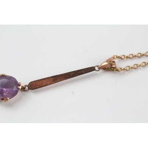 121 - 9ct gold antique amethyst pendant necklace (4g)