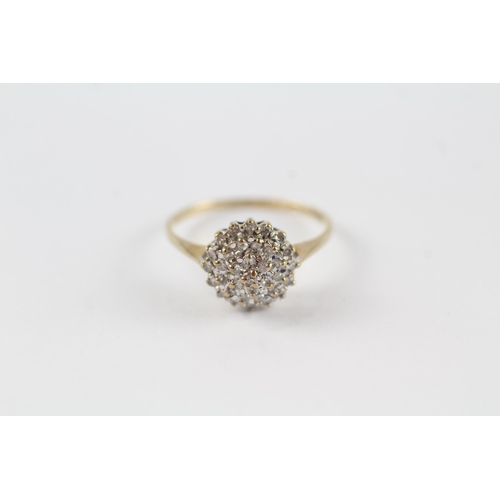 127 - 9ct gold diamond cluster ring (1.8g) Size  O 1/2