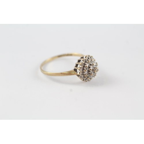 127 - 9ct gold diamond cluster ring (1.8g) Size  O 1/2