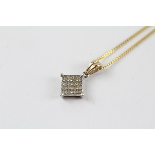 133 - 9ct gold diamond cluster pendant & chain (2g)