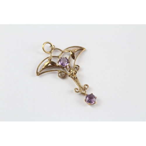 138 - 9ct gold amethyst Edwardian pendant (1.7g)