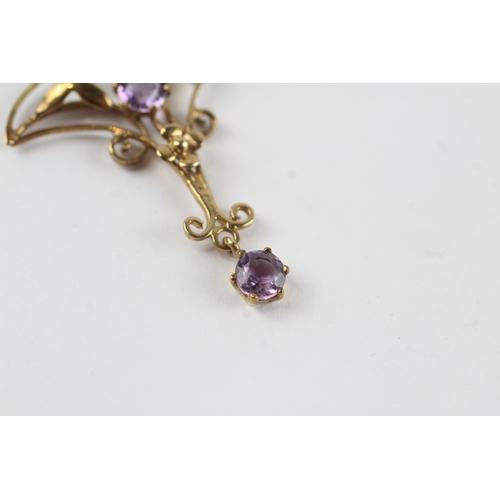 138 - 9ct gold amethyst Edwardian pendant (1.7g)