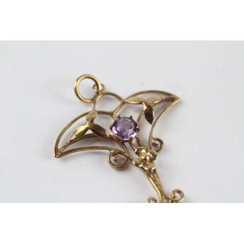 138 - 9ct gold amethyst Edwardian pendant (1.7g)