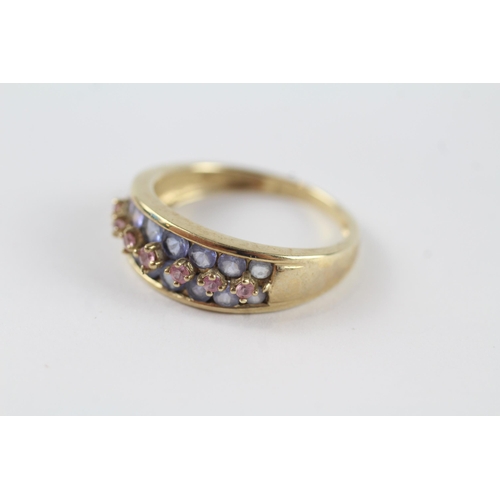 139 - 9ct gold tanzanite & pink sapphire half eternity ring (3g) Size  R