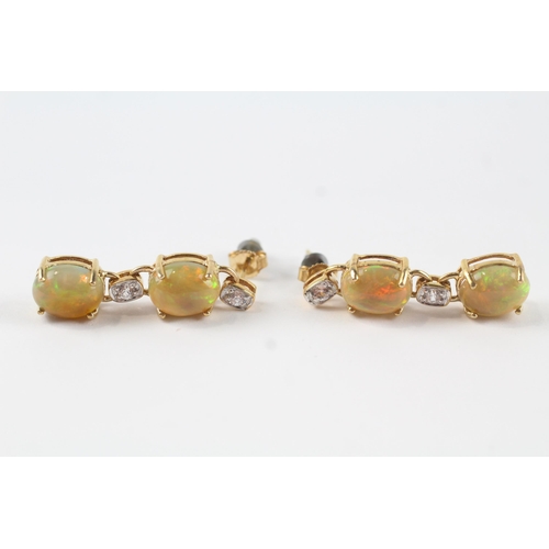 140 - 9ct gold opal & synthetic spinel drop earrings (5.2g)