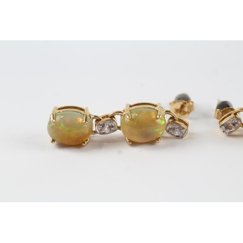 140 - 9ct gold opal & synthetic spinel drop earrings (5.2g)