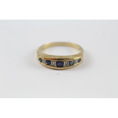 143 - 9ct gold sapphire & diamond half eternity ring (2.1g) Size  M 1/2