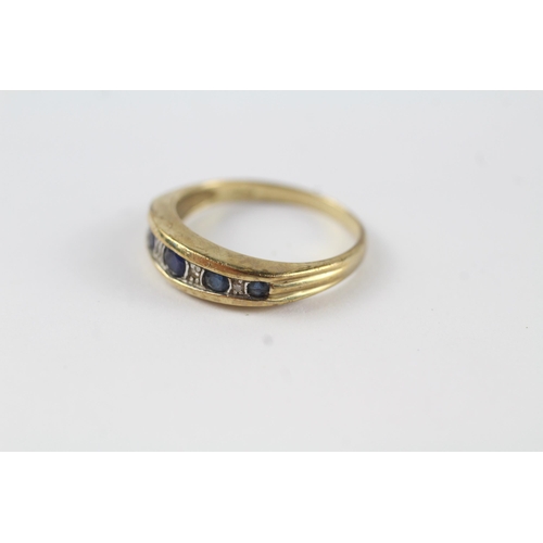 143 - 9ct gold sapphire & diamond half eternity ring (2.1g) Size  M 1/2