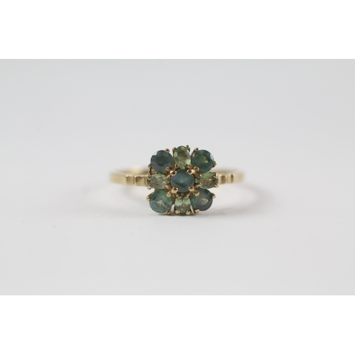 144 - 9ct gold blue gemstone cluster ring (1.5g) Size  N 1/2