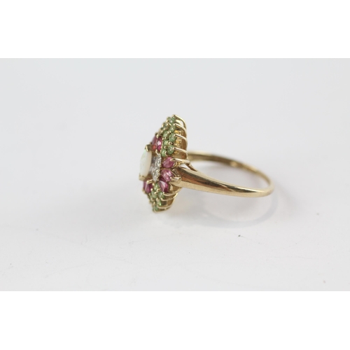 155 - 9ct gold multi-gemstone dress ring inc. diamond, opal, ruby & peridot (3.4g) Size  N