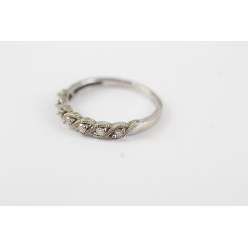 16 - 9ct white gold vintage diamond set millgrain twist half eternity ring (1.7g) Size  N