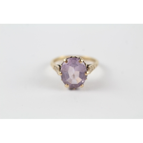 165 - 9ct gold amethyst vintage dress ring (2.9g) Size  L