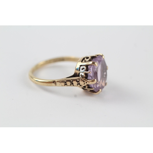 165 - 9ct gold amethyst vintage dress ring (2.9g) Size  L