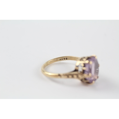 165 - 9ct gold amethyst vintage dress ring (2.9g) Size  L