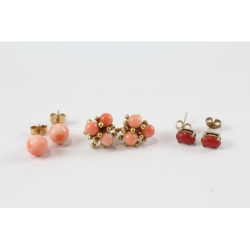 167 - 3 x 9ct gold coral earrings (3.9g)