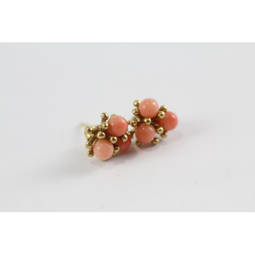 167 - 3 x 9ct gold coral earrings (3.9g)