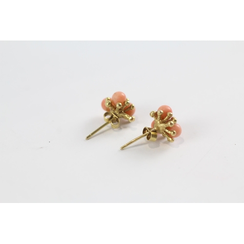 167 - 3 x 9ct gold coral earrings (3.9g)