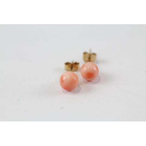 167 - 3 x 9ct gold coral earrings (3.9g)