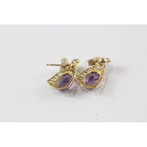 168 - 2 x 9ct gold amethyst earrings (4.8g)