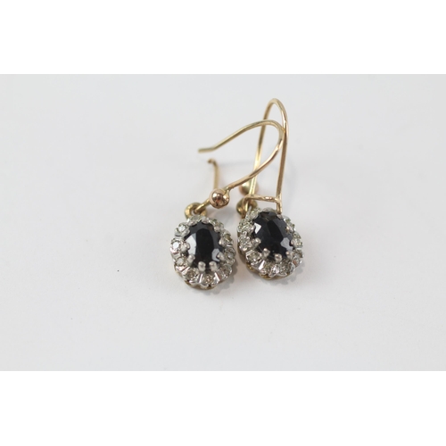 169 - 2 x 9ct gold diamond & sapphire cluster earrings (3.2g)