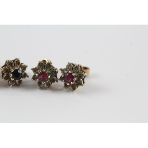 171 - 2 x 9ct gold diamond, sapphire & ruby cluster earrings (3.5g)