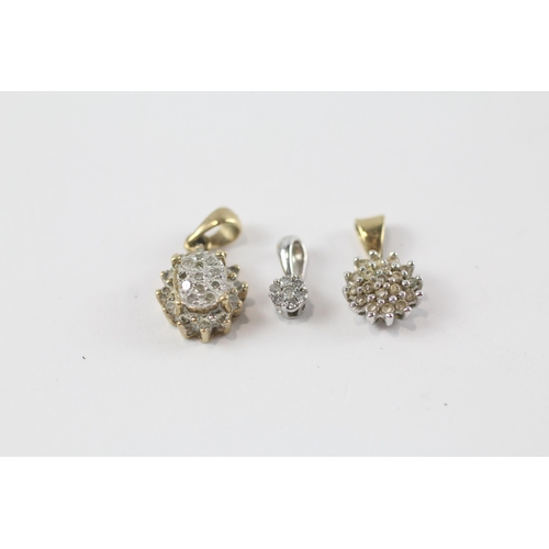 3 x 9ct gold diamond pendants inc. white gold (2.3g)