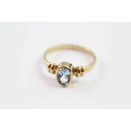 179 - 9ct gold blue topaz single stone ring (2.7g) Size  P