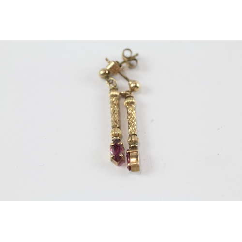 181 - 3x 9ct gold opal garnet & synthetic ruby drop earrings (4.6g)