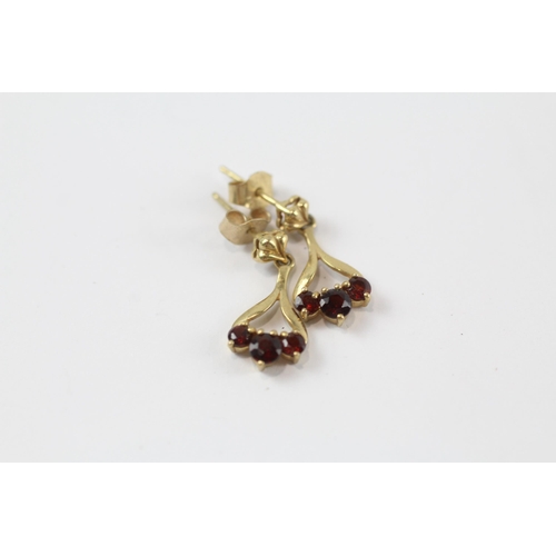 181 - 3x 9ct gold opal garnet & synthetic ruby drop earrings (4.6g)