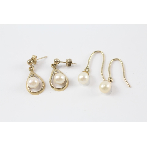 182 - 2x 9ct gold cultured pearl drop earrings (2.7g)