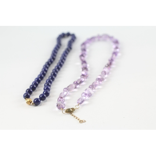 187 - 2x lapis bead & amethyst bead necklaces (76.7g)