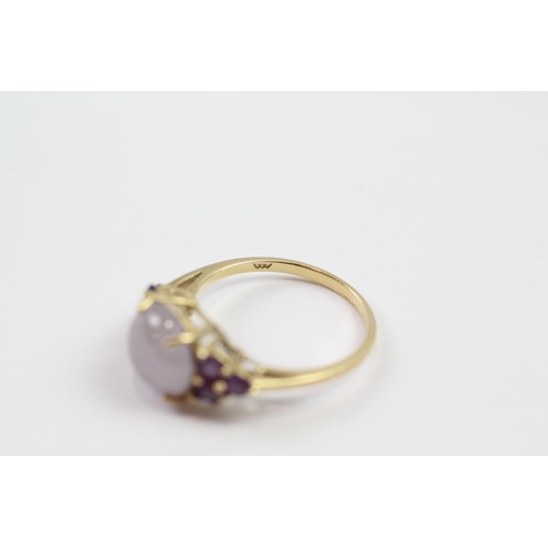 190 - 14ct gold jade & amethyst dress ring (3.2g) Size  Q