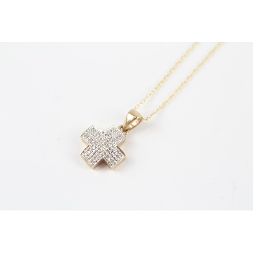 25 - 9ct gold vintage diamond set christian cross pendant necklace (3.1g)