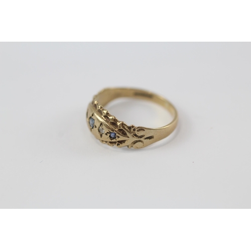 29 - 9ct gold vintage sapphire & diamond starburst ring (1.6g) Size  L