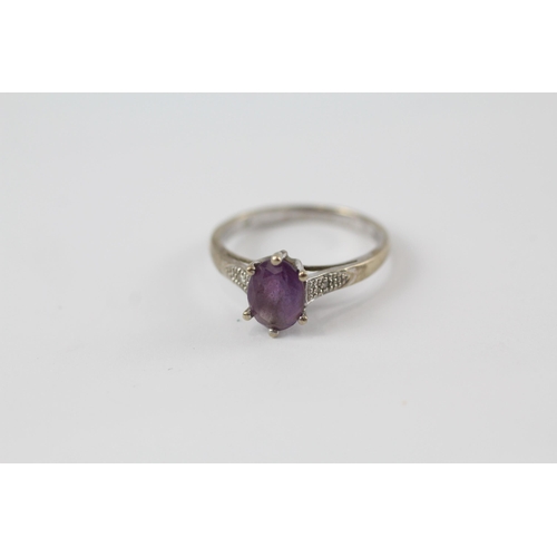 30 - 9ct white gold vintage amethyst solitaire ring (2.1g) Size  N