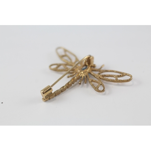 33 - 9ct gold topaz & diamond dragonfly brooch (3.4g)
