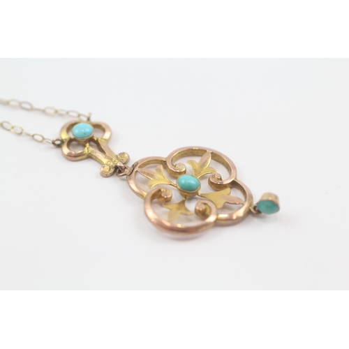 49 - 9ct gold antique turquoise pendant & chain (1.6g)