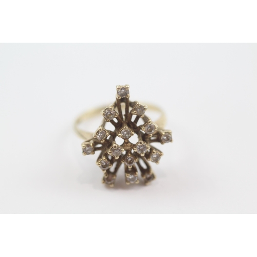 51 - 9ct gold 1980's diamond cluster ring (3.1g) Size  M