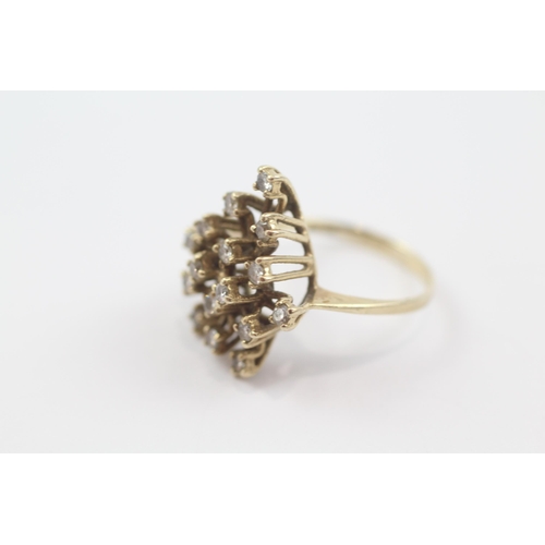 51 - 9ct gold 1980's diamond cluster ring (3.1g) Size  M