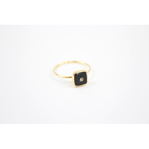 58 - 14ct gold vintage onyx & diamond dress ring (1.6g) Size  K
