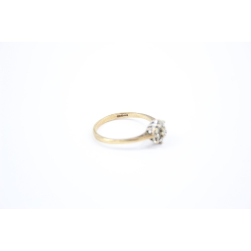 60 - 9ct gold vintage diamond floral cluster dress ring (2g) Size  N