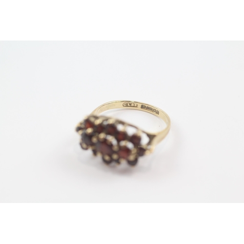 74 - 9ct gold garnet cluster ring (2.9g) Size  J 1/2