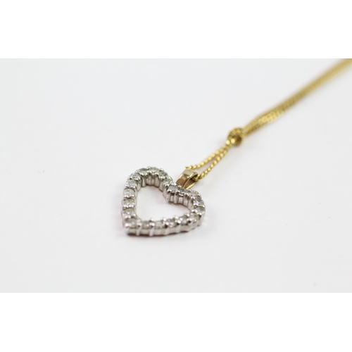 99 - 9ct gold diamond heart pendant necklace (2g)